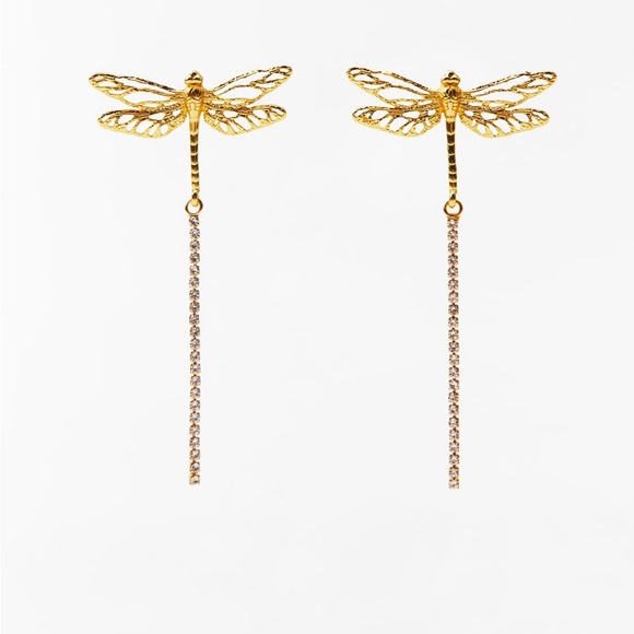 Zara DRAGONFLY EARRINGS. Golden. New with Tags. - Picture 2 of 4